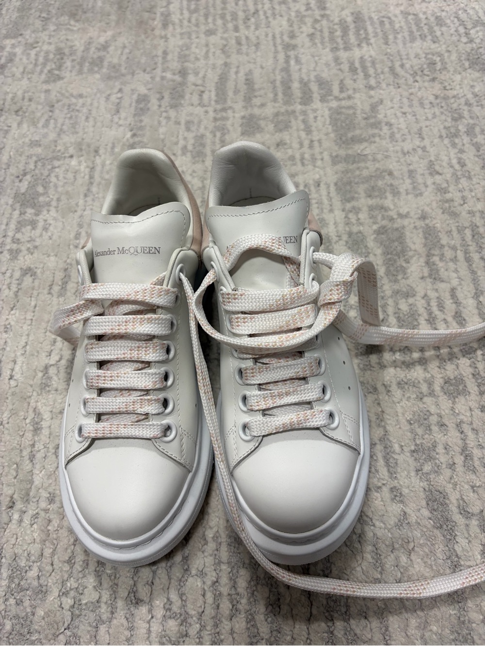 Alexander McQueen White Leather Platform Sneakers with Blush Pink Laces